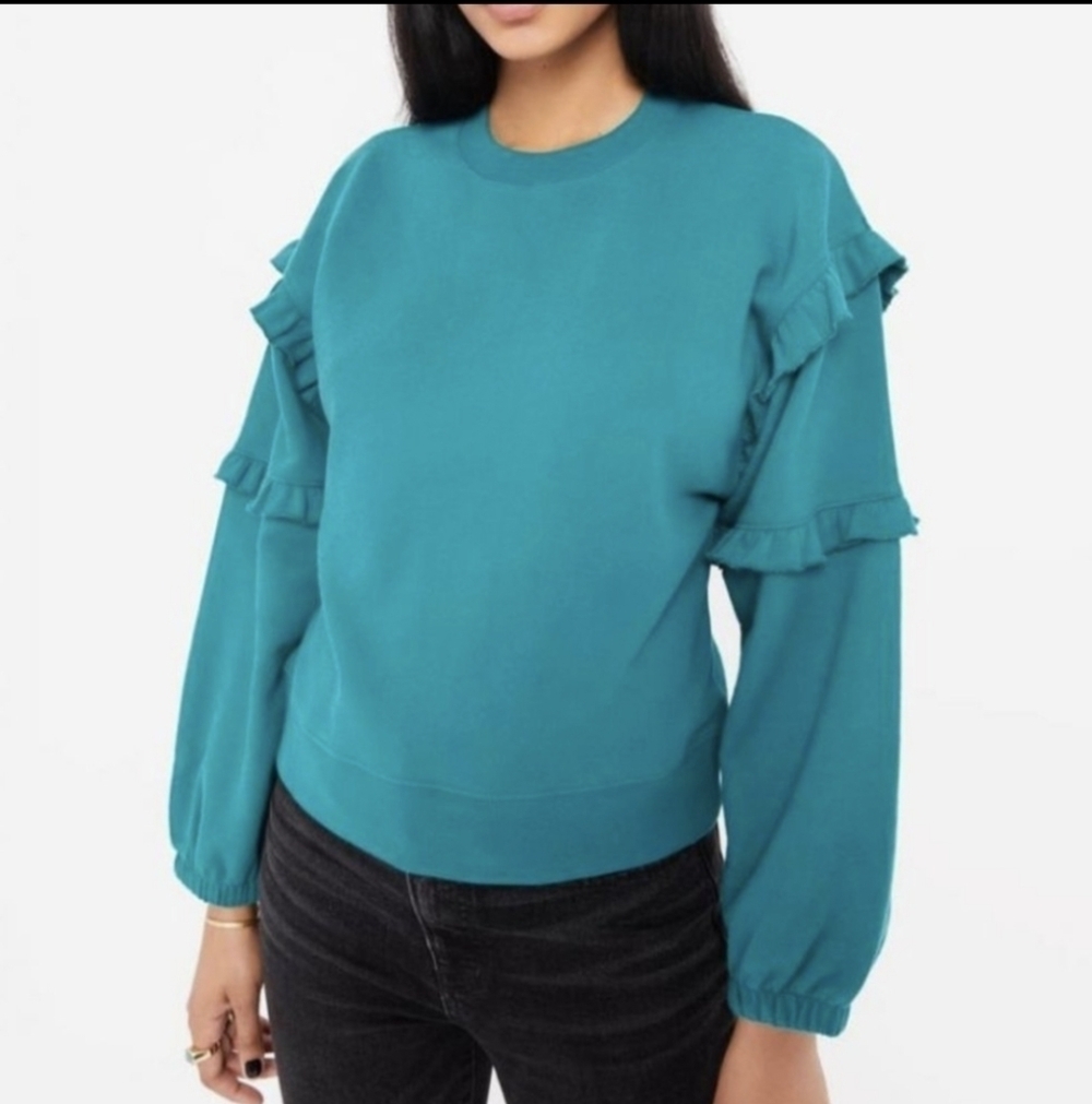 Rebecca Minkoff Sweatshirt - Evelyn Turquoise Ruffle Crew Neck Size Small